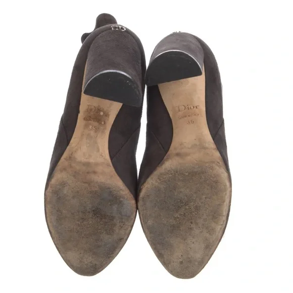 $1140 Christian Dior Gray Charcoal Suede Ruched Pleated Ankle Boots 35 / 5 - Picture 5 of 5